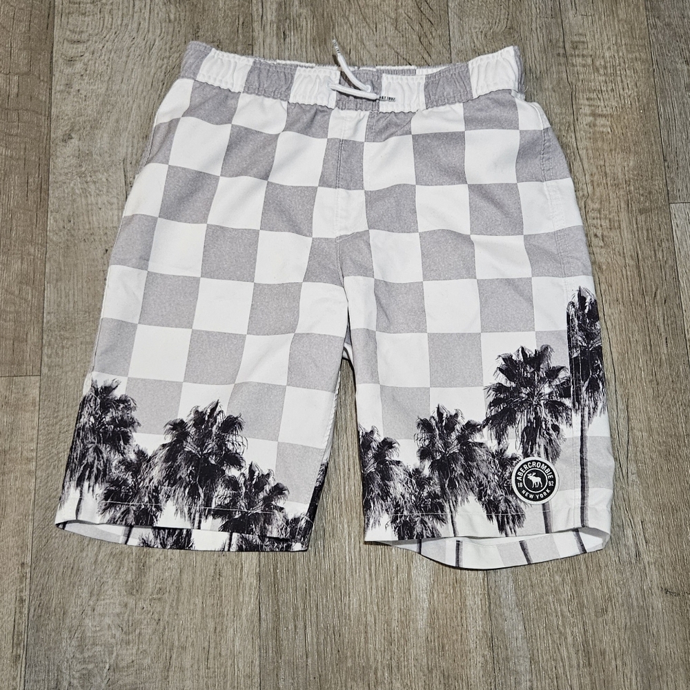 Volcom Checkered Palm Tree Swim Shorts - Gray and White